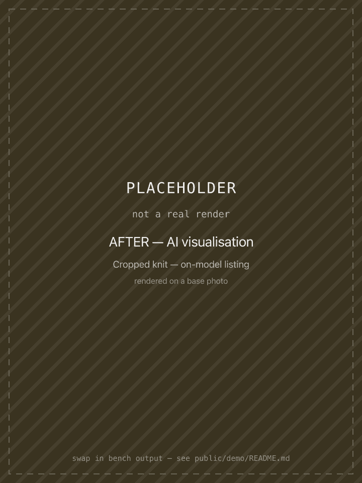 Placeholder standing in for the AI visualisation of that knit on a base photo